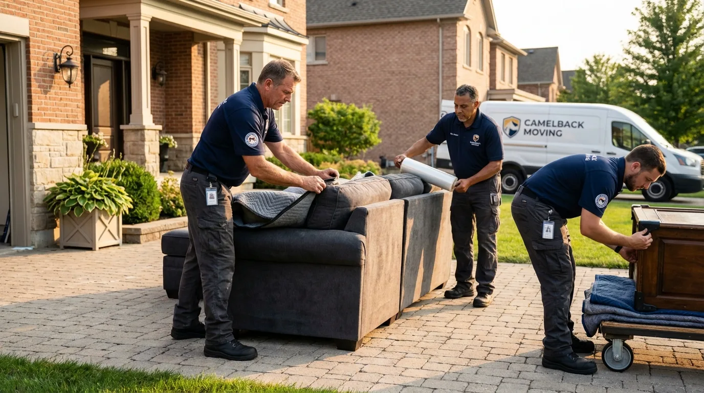 Large estate moving crew wrapping furniture in Sunset, LA