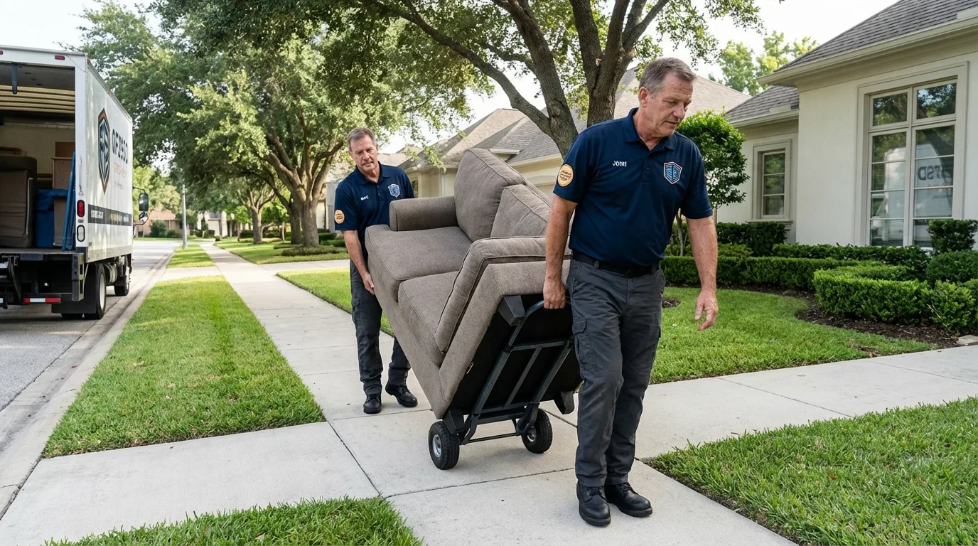 Local residential moving crew loading furniture in Sunset, LA